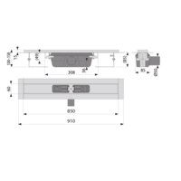 Caniveau de douche inox 850 x 60 mm - 1,00 l/s - 1,15 l/s - sortie horizontale