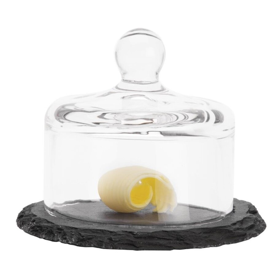 Plateau ardoise & cloche en verre