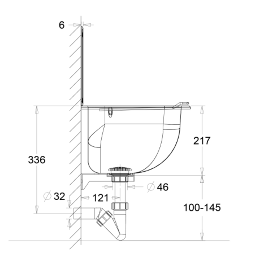 Bassin de vidage inox L 455 x P 340 x H 217 mm