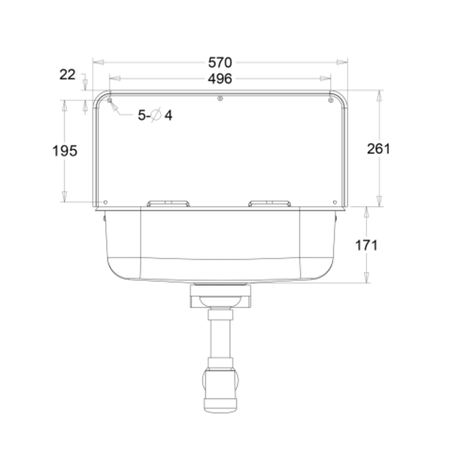 Bassin de vidage inox  L 560 x P 404 x H 170 mm