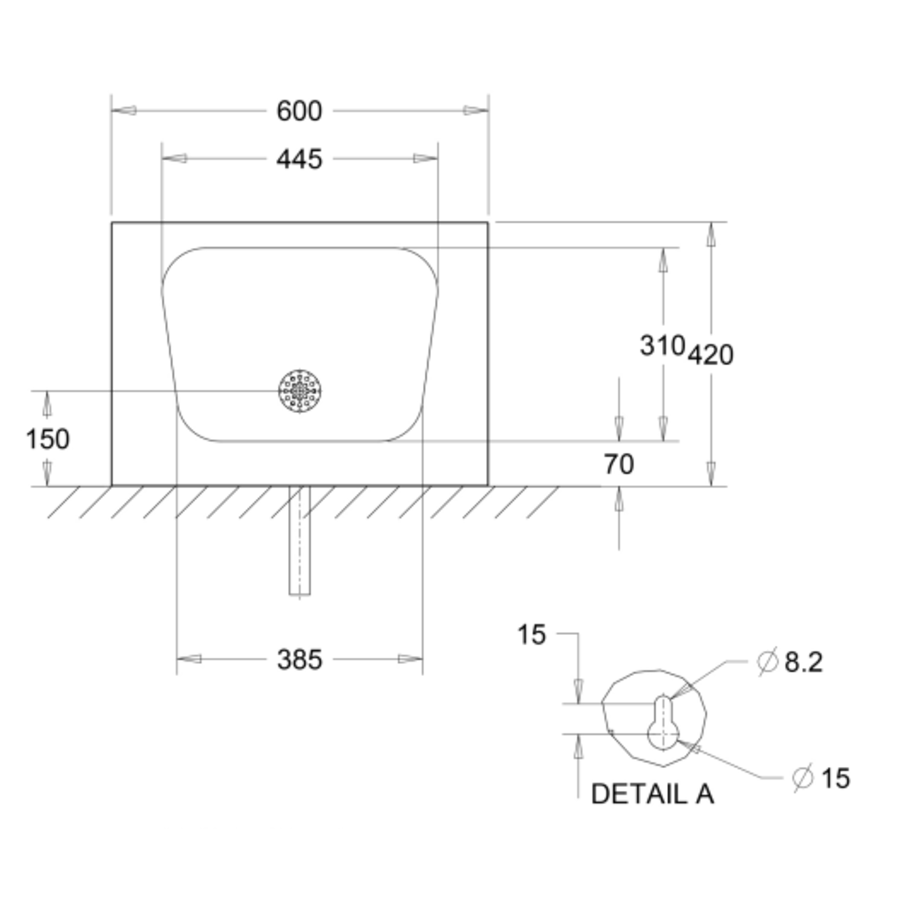 Lavabo mural trapézoïdal inox 600x400x152 mm