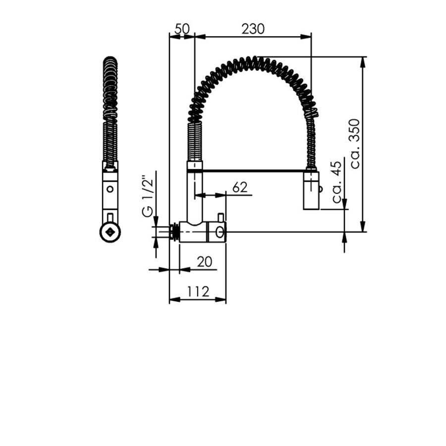 Douchette vanne murale pivotante inox 350 mm