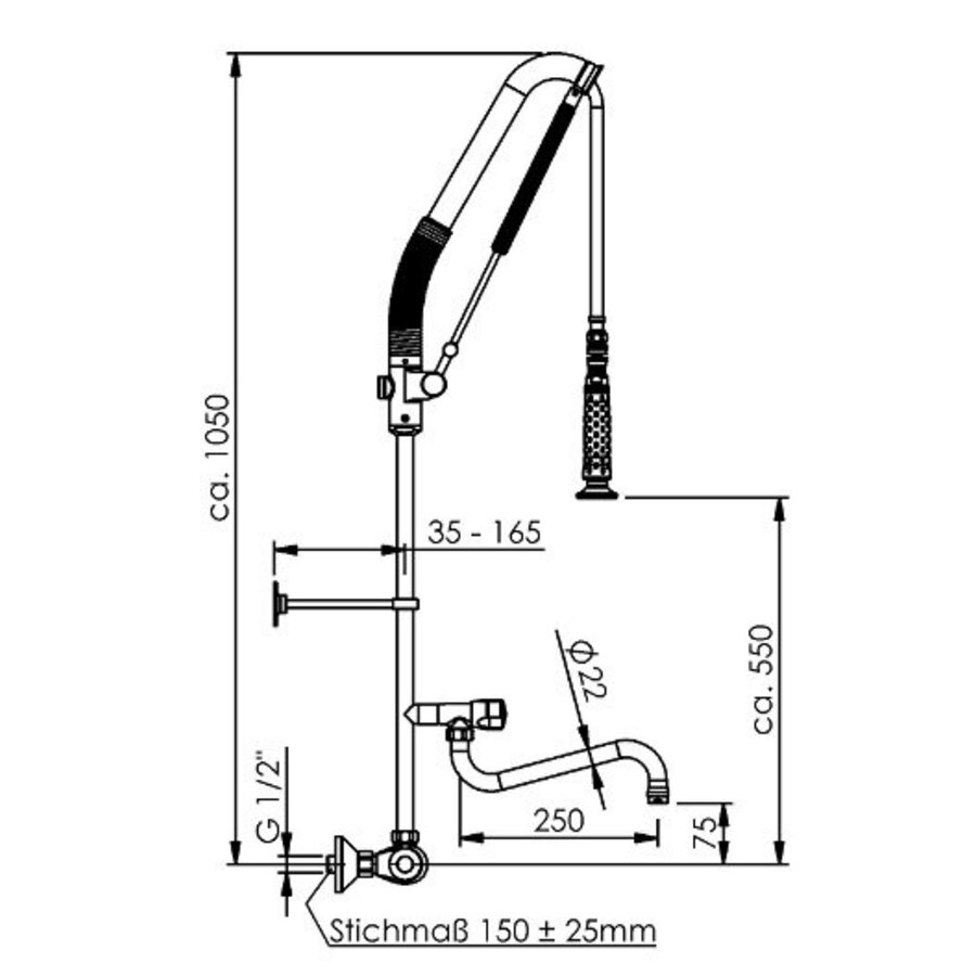 Douchette murale avec thermostat inox