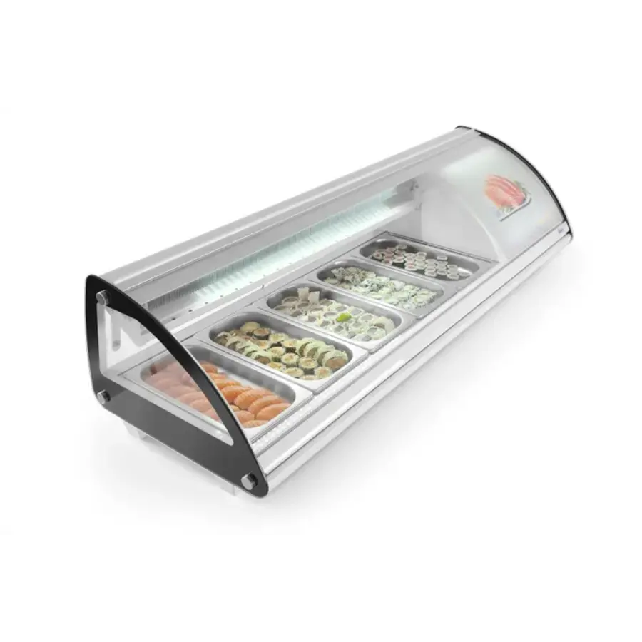 Vitrine à sushis a vitre coulissante avec 5 plateaux de 230V 1307x445x(h)327