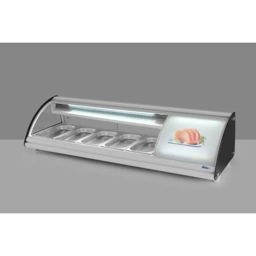 Vitrine à sushis a vitre coulissante avec 5 plateaux de 230V 1307x445x(h)327