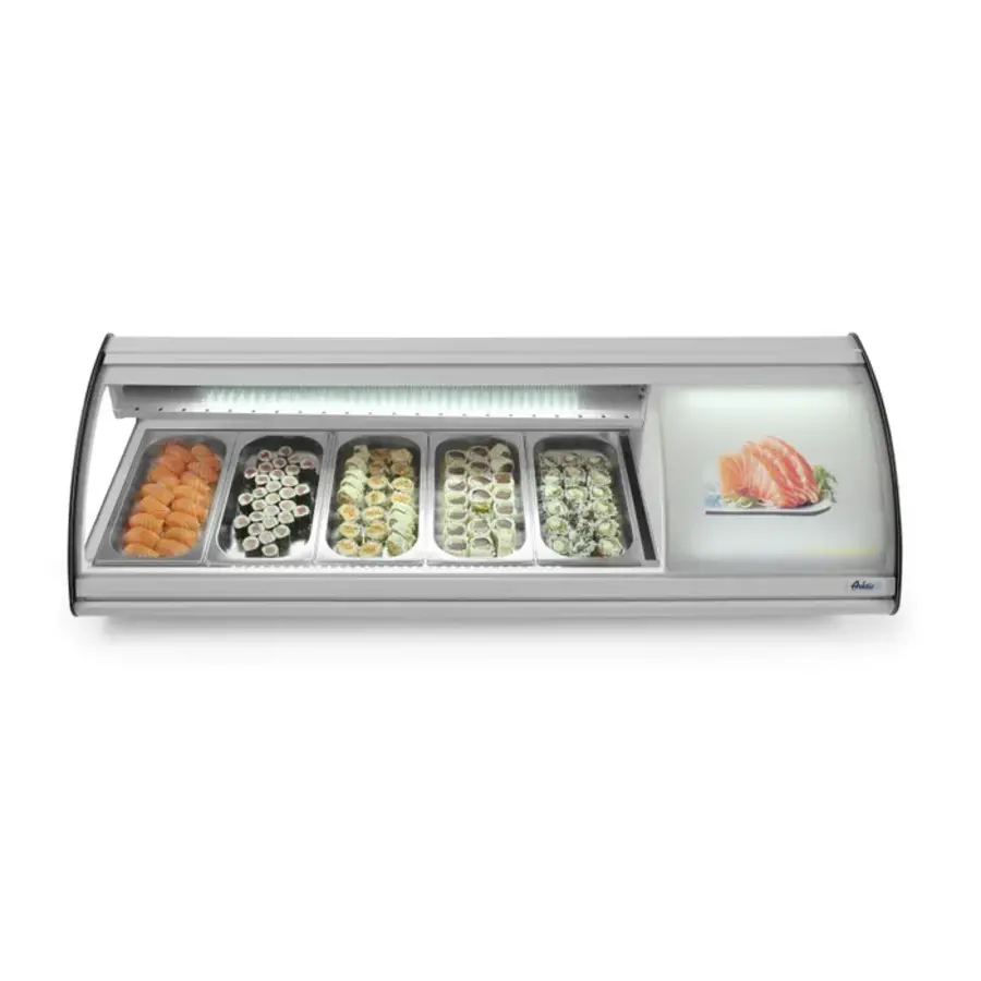 Vitrine à sushis a vitre coulissante avec 5 plateaux de 230V 1307x445x(h)327