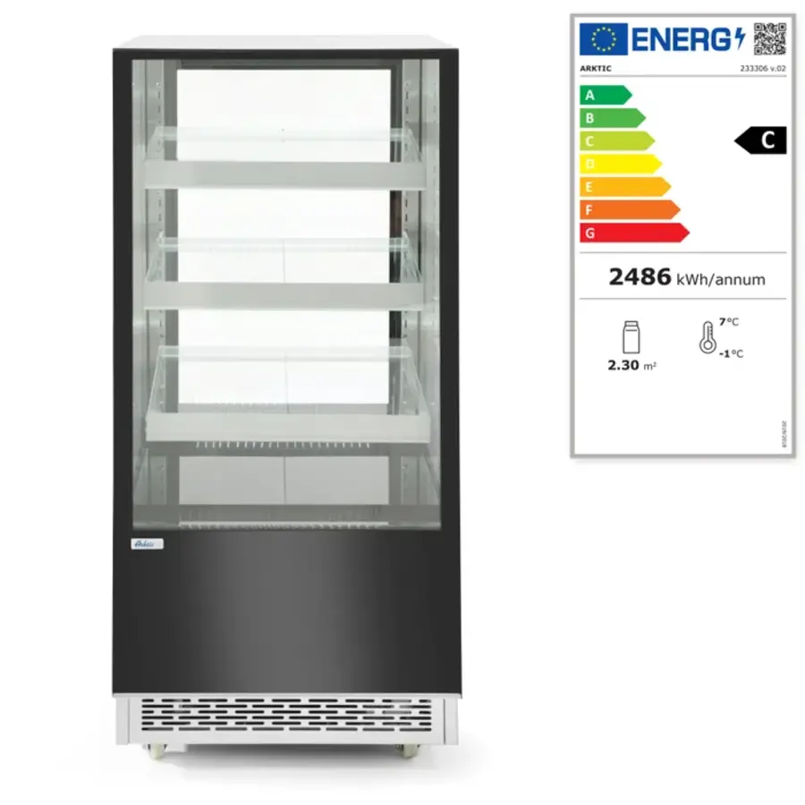 Vitrine réfrigérée à 3 étagères inclinées noir 650x833x (h) 1460 de 230V