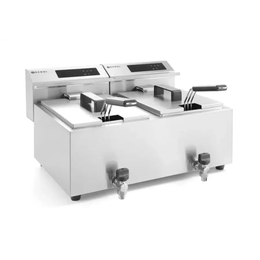 Friteuse Profi Line avec robinet de vidange numérique - 2 x 8 l de 230V