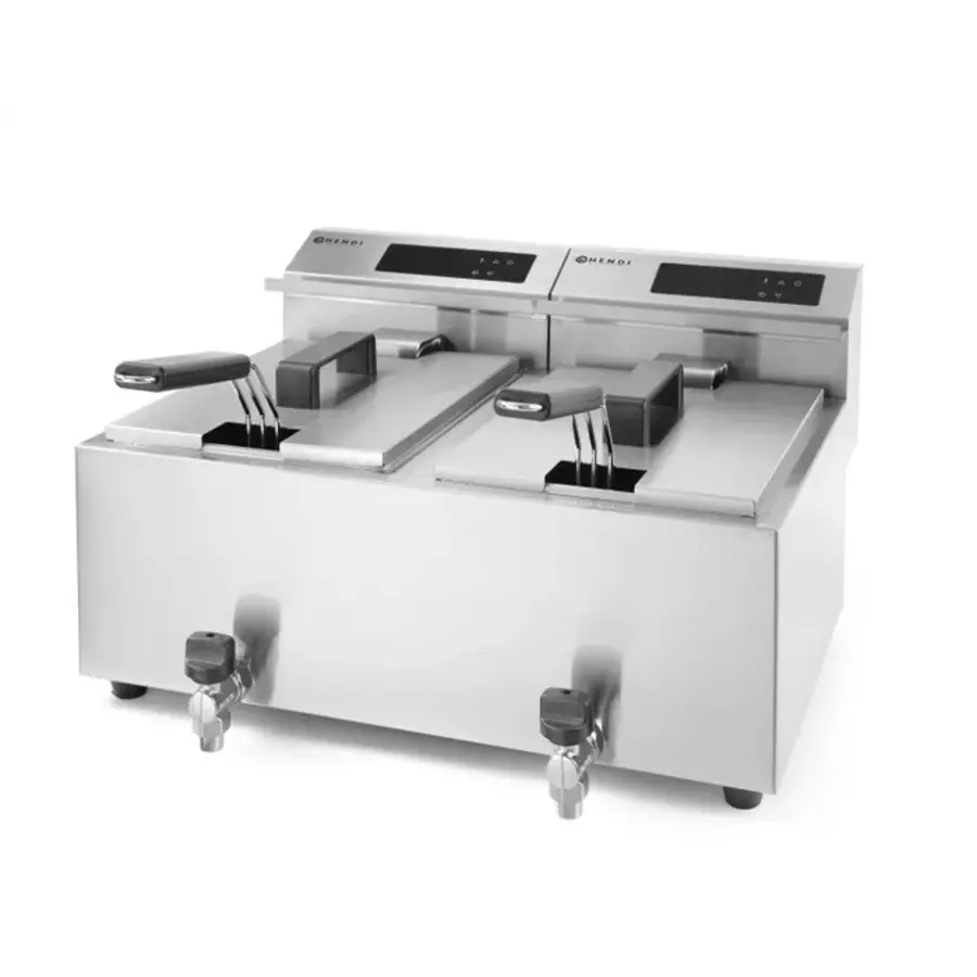 Friteuse Profi Line avec robinet de vidange numérique - 2 x 8 l de 230V