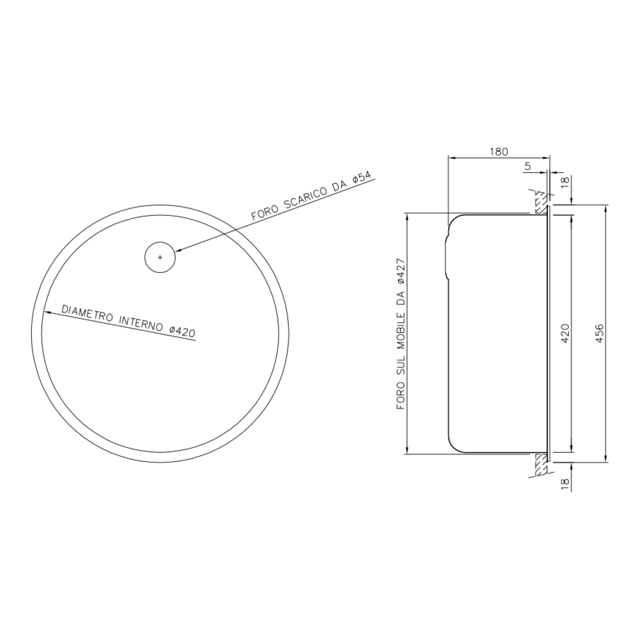 Plonge ronde en Acier inoxydable 420 mm