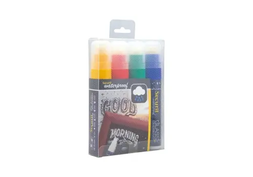  ProChef Marqueur craie waterproof (Verre + Tableau) rouge, vert, jaune, bleu avec pointe 7-15 mm (boîte 4) 