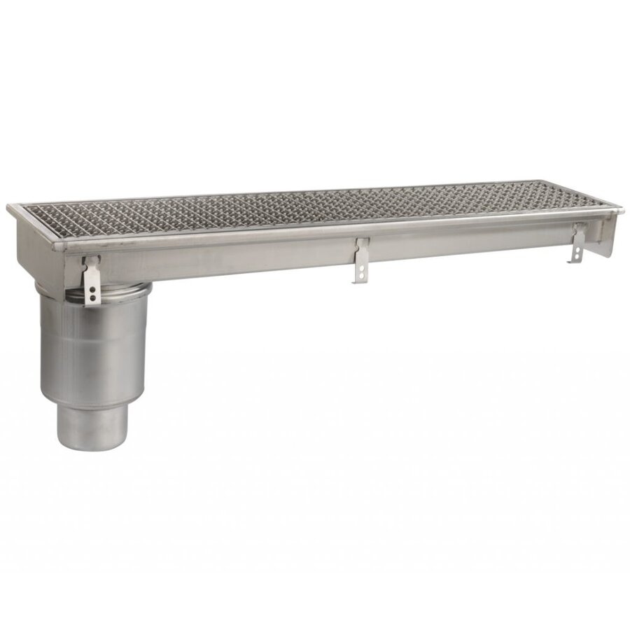 Caniveaux de sol inox  1000 x 200 mm drain sur coté 	ø 110 mm  - sotie vertical