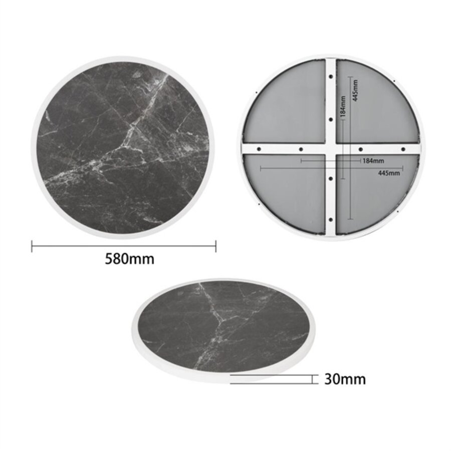 Plateau de table rond en fibre de verre, effet granit foncé, 580 mm