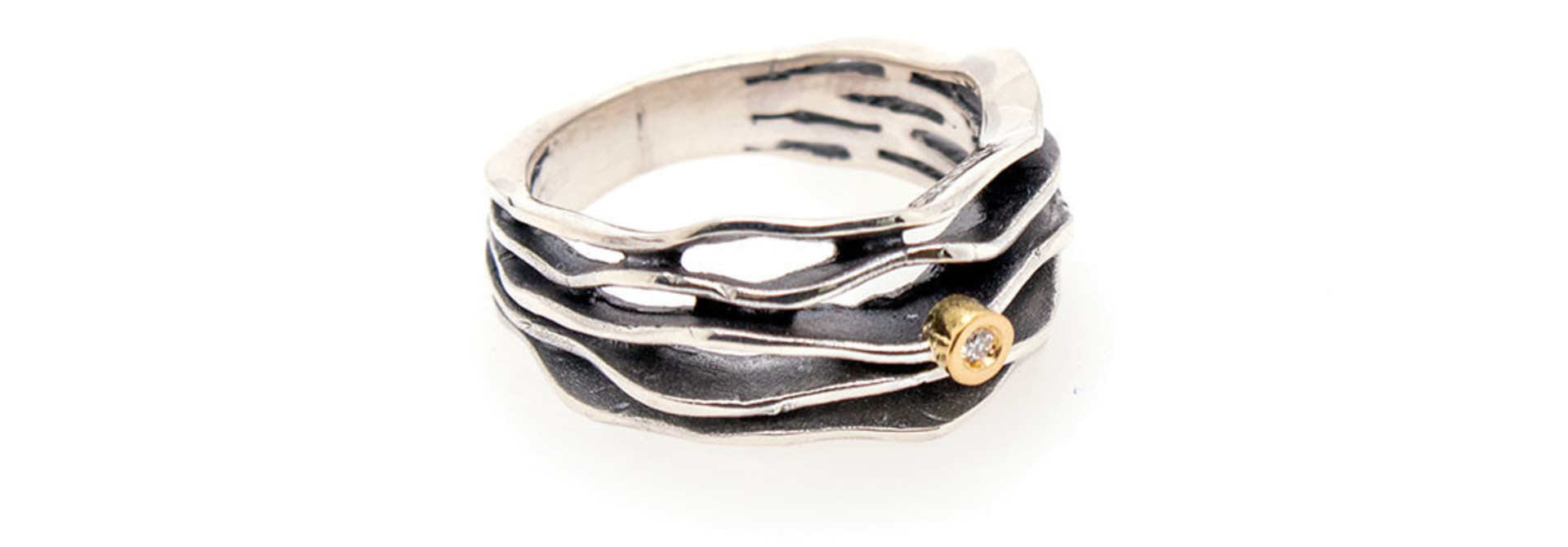 Multi Fi 5 silver & gold ring Diamant 0,015Ct.