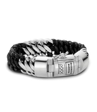 Buddha to Buddha Ben Mix Zilver/Leather Armband Zwart