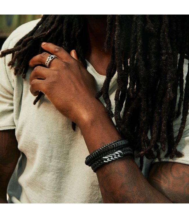 Armband Ben Mix Zilver Leer Zwart