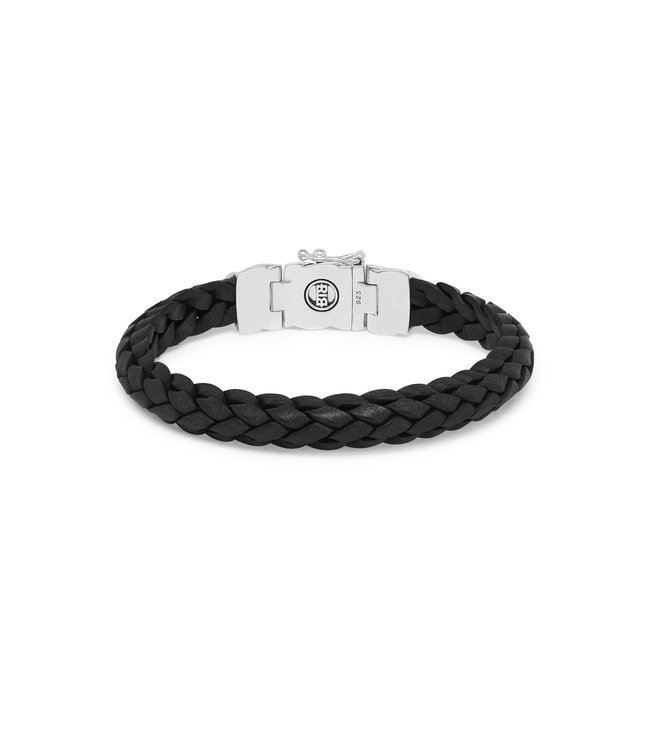 Buddha to Buddha Exclusieve Mangky Small Leren armband zwart van 925 Sterling Zilver – Gratis Gravure