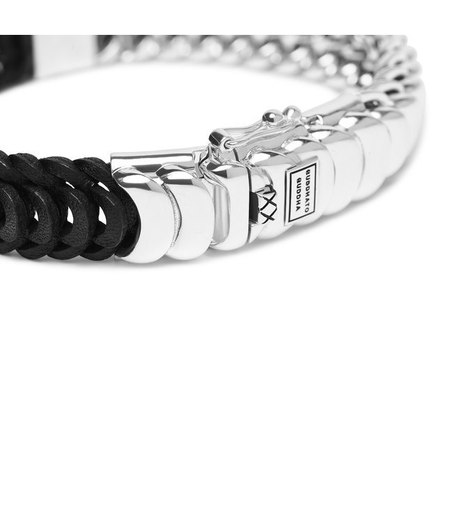 Buddha to Buddha Exclusieve Lars Mix Zilver/Leder Armband Zwart van 925 Sterling Zilver – Gratis Gravure