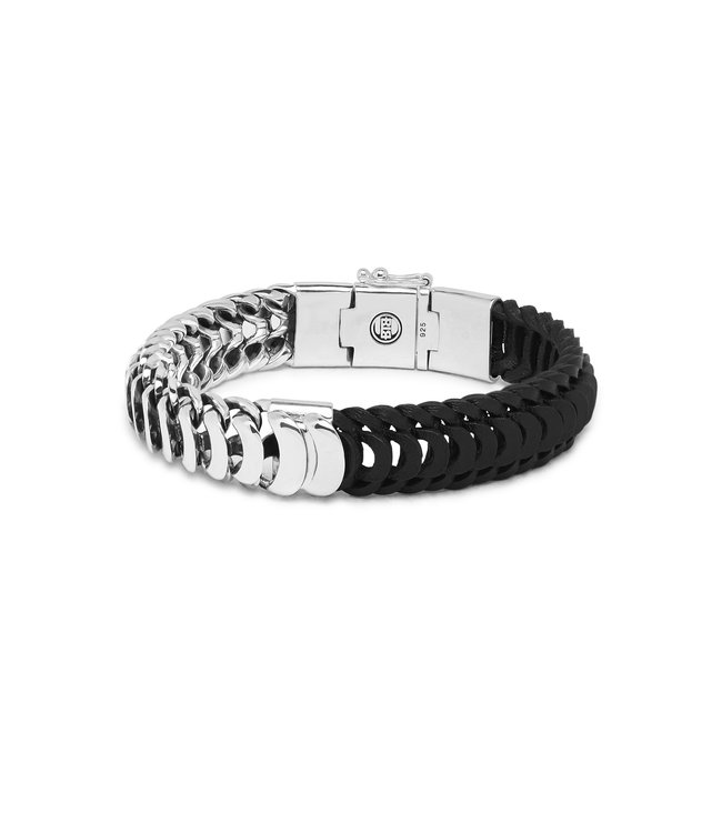 Buddha to Buddha Exclusieve Lars Mix Zilver/Leder Armband Zwart van 925 Sterling Zilver – Gratis Gravure