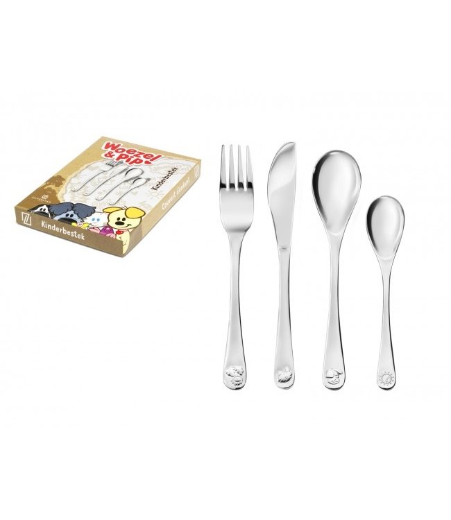 Zilverstad Children cutlery Woezel & Pip - 4 pieces - stainless steel - free engraving