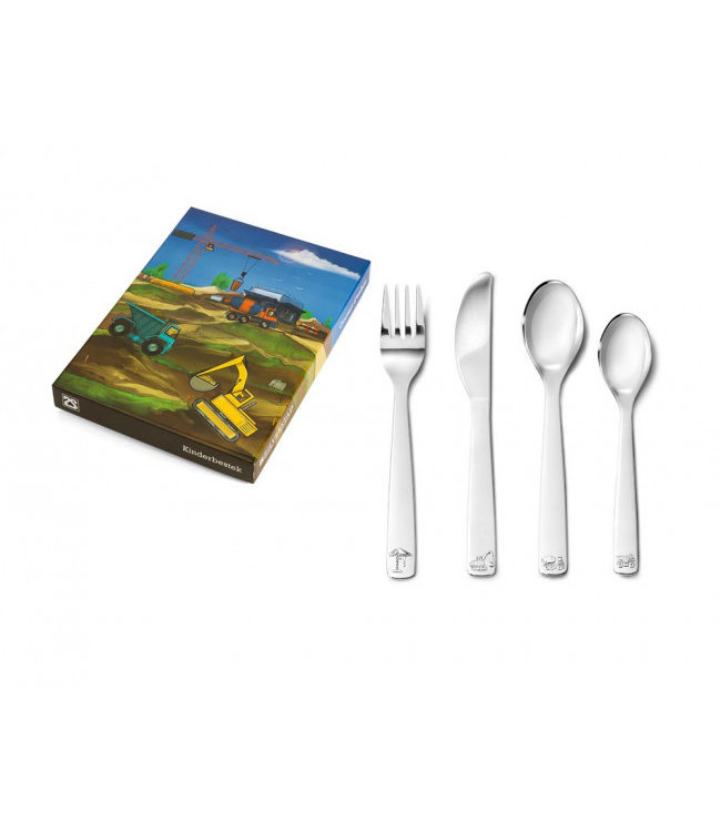 Zilverstad Children cutlery Construction vehicles - 4 pieces - Stainless steel - Free engraving