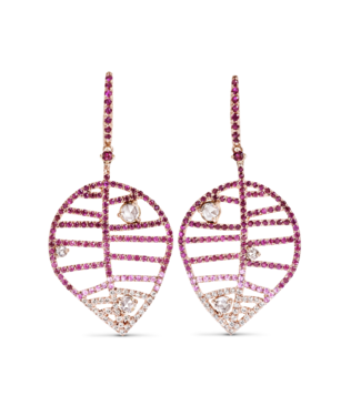 de Parme design Leaves© dewdrops earrings pink, saffier (medium)