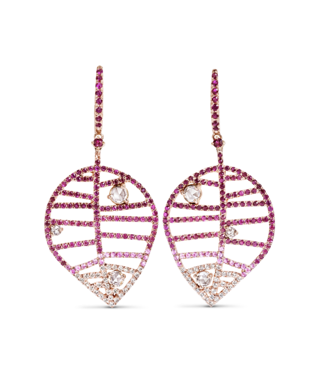 Leaves© dewdrops earrings pink, saffier (medium)