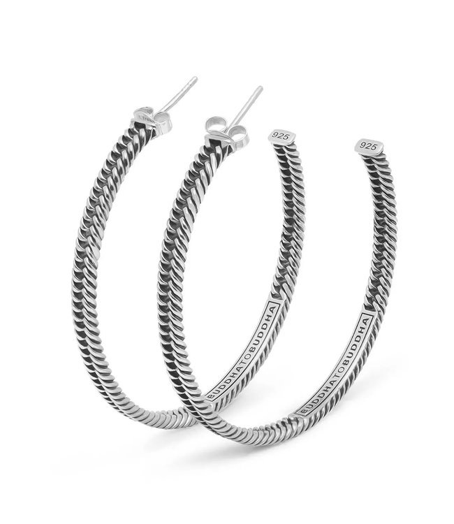 Buddha to Buddha Chain Hoop Earrings Silver