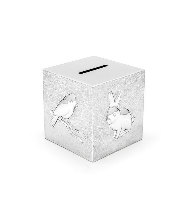 Zilverstad Spaarpot Kubus Huisdieren zilver kleur- Gratis te graveren
