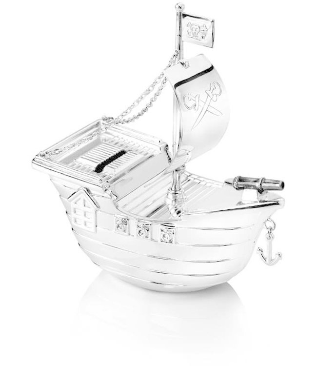 Zilverstad Zilverstad - Spaarpot Piratenboot Verzilverd Gelakt- Gratis te graveren