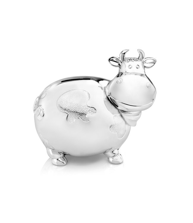 Zilverstad Zilverstad - Spaarpot Koe groot zilver kleur- Gratis te graveren
