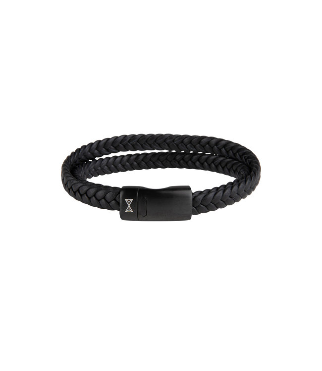 AZE Jewels Leather Bracelet Double Flat String Black-on-Black