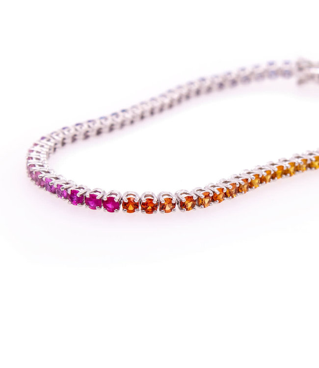 Bloch & Co 18 crt White gold Tennis Bracelet Rainbow with 7.14ct Sapphire 18cm