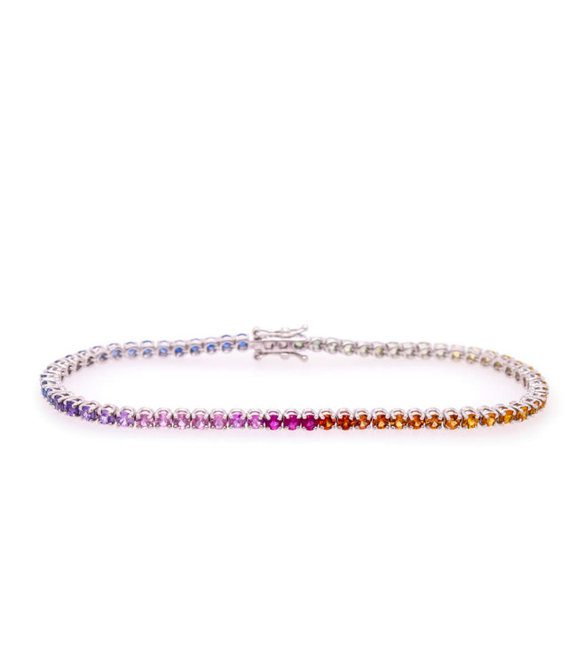 Bloch & Co 18 crt White gold Tennis Bracelet Rainbow with 7.14ct Sapphire 18cm