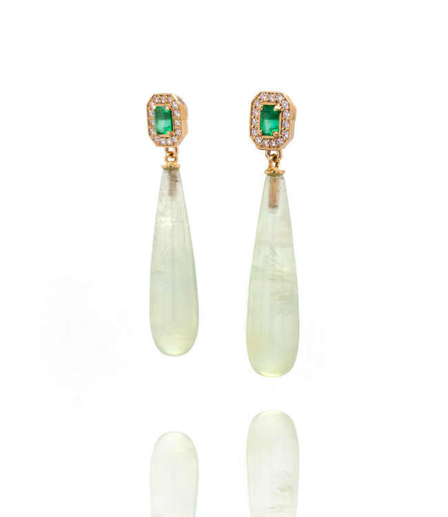 W. de Vaal Earrings with Emerald, Diamond and Kunsite