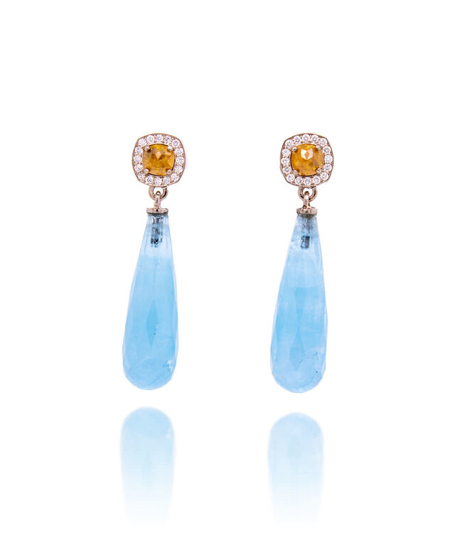 W. de Vaal Earrings with diamond and topaz 14 crt gold