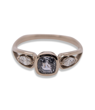 W. de Vaal 14 krt. witgouden ring met saffier en diamant