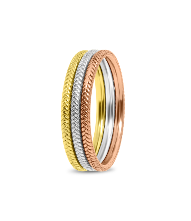 W. de Vaal 14 krt. gold stacking rings herringbone