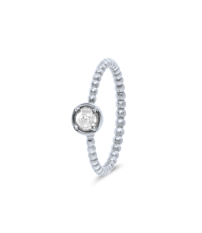 W. de Vaal 14 krt. white gold pearl wire ring with diamond