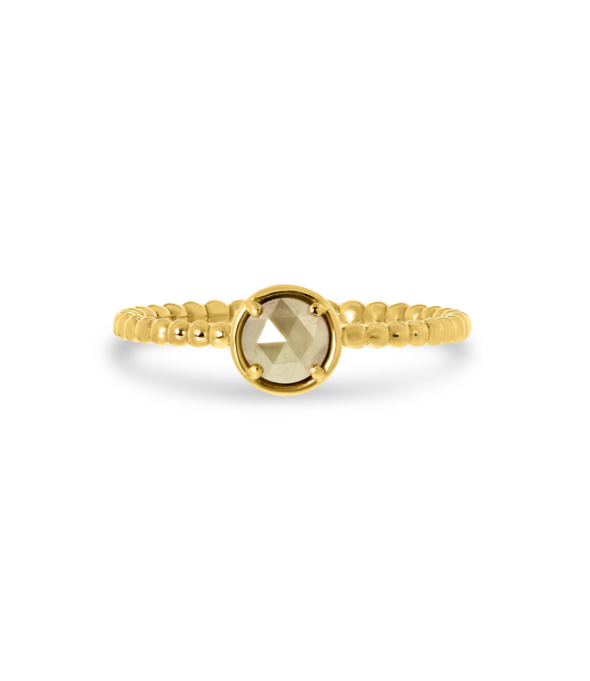 14 krt. yellow gold pearl wire ring with diamond