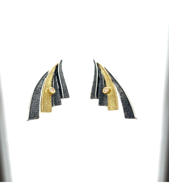 Arior Barcelona Fenix zilver en gouden oorbellen 2 diamanten 0.015crt