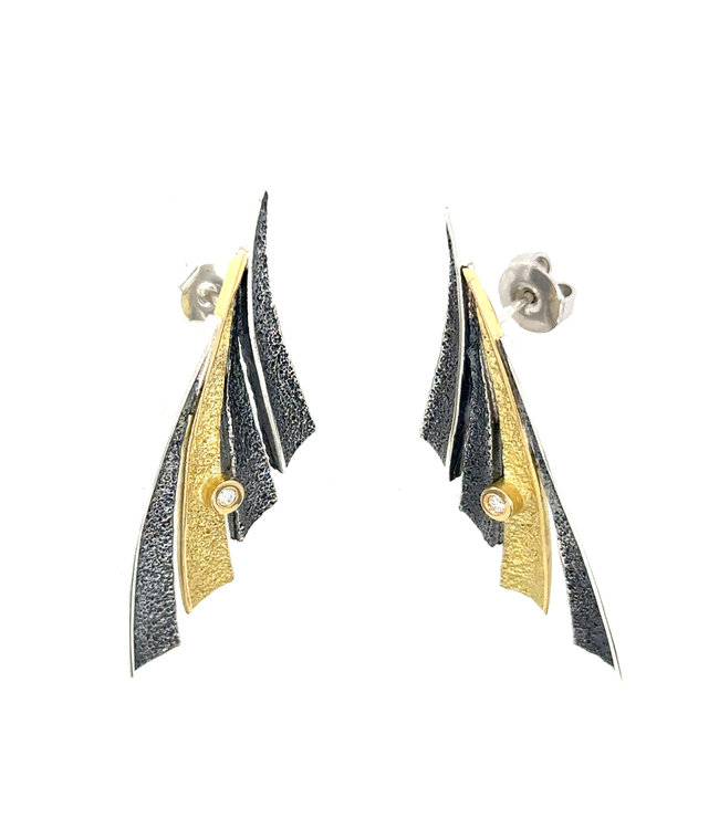 Arior Barcelona Fenix zilver en gouden oorbellen 2 diamanten 0.015crt