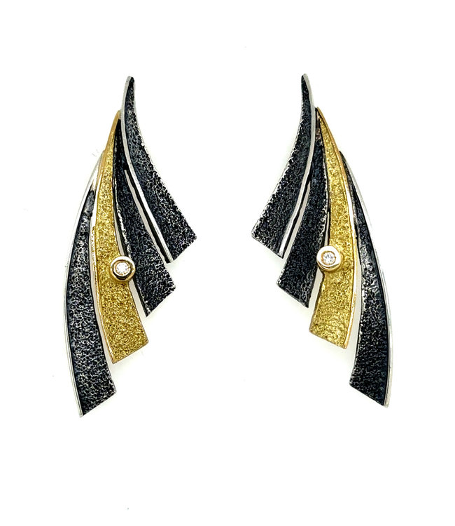 Arior Barcelona Fenix zilver en gouden oorbellen 2 diamanten 0.015crt