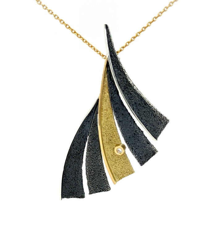 Arior Barcelona Fenix Zilver en Gouden Pendant 1 diamant 0.02crt