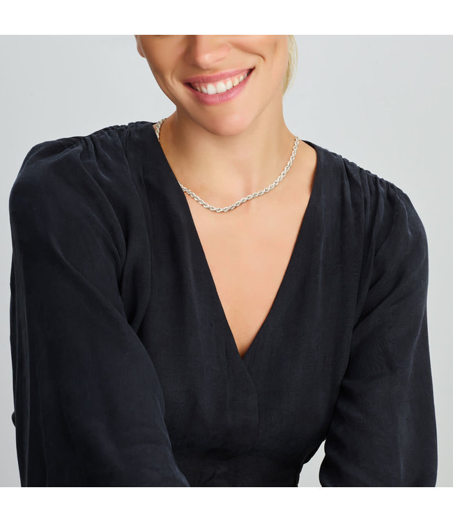 Zilver Collier/Armband  koord Gerhodineerd 925