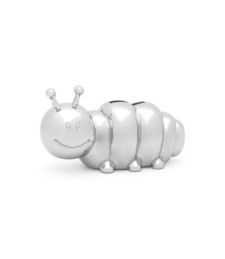 Zilverstad Money box caterpillar never enough silver color- Free to engrave