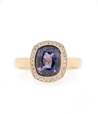 W. de Vaal 14 krt licht rosé gouden ring met Spinel en diamant Maat 18