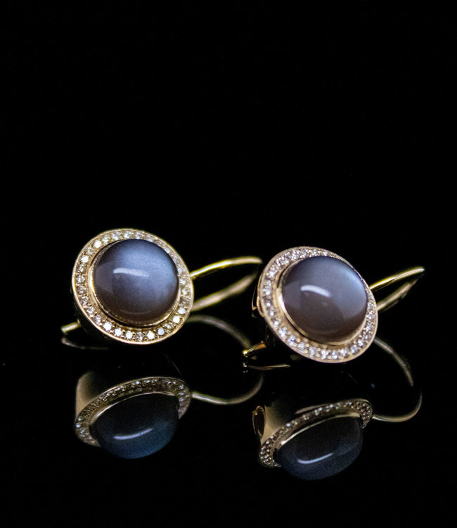 W. de Vaal Gelbgold-Ohrringe mit Mondstein und Diamant 0,23crt