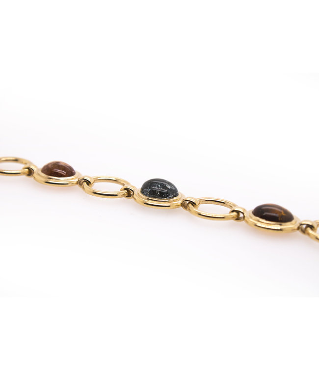 W. de Vaal 14 krt geelgouden armband met 5 kleurrijke toermalijnen uit onze eigen atelier 18cm