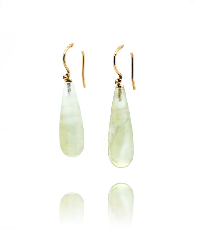 W. de Vaal 14 crt Yellow Gold Earrings (French Hook) with Prehnite from Our Own Atelier